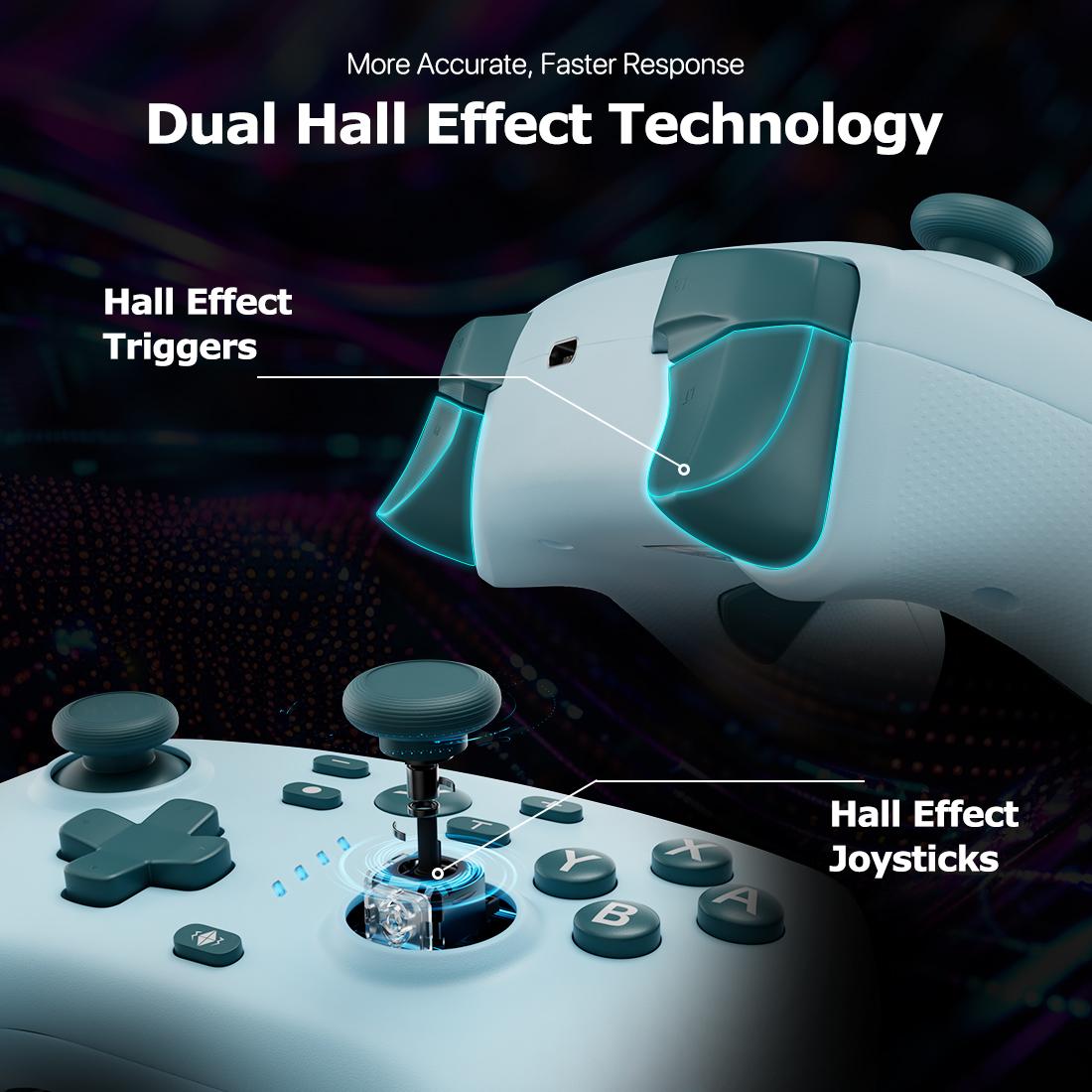 Wireless Gaming Controller for PC, Switch/Switch 2, iOS, Android, With 2.4G Adapter, Hall Effect Stick & Trigger, Back Paddles, Turbo Mode, No Stick Drift, Lake Blue AG46