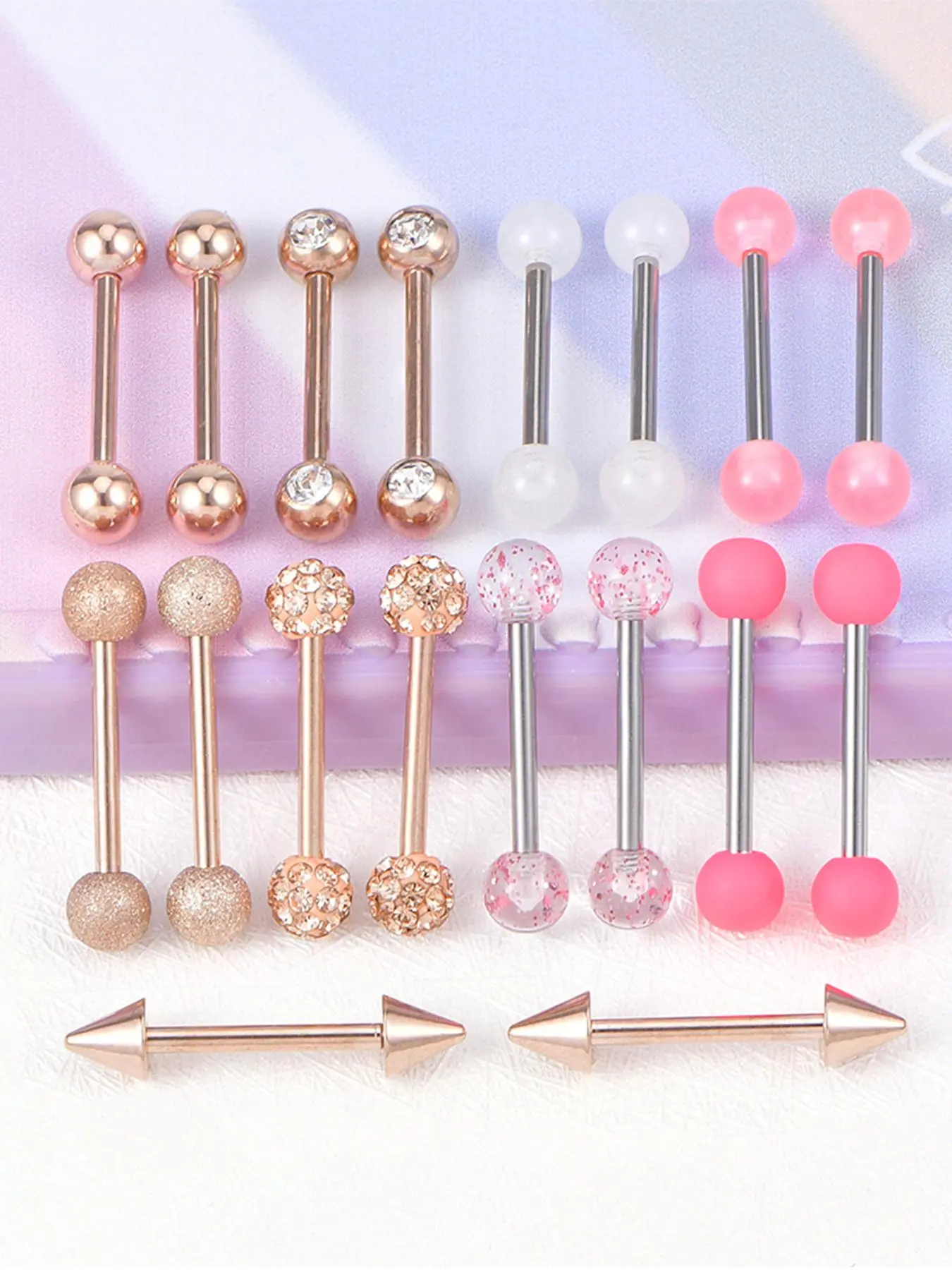 Rhinestone Decorated Nipple Tongue Ring, 18pcs Stainless Steel Piercing Nipple Ring, Cubic Zirconia Chic Body Jewelry for Women & Men, High Quality Jewelry, Body Jewellery, Body Piercings Set