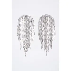 Delilah Crystal Arched Tassel Drop Earrings