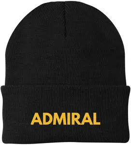 Admiral Embroidered Beanie | USA Military Navy Inspired Warm 100% Acrylic Winter Knit Hat for Men & Women