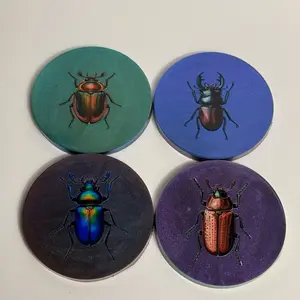Beetles coaster set with holder Beautiful Color Shift