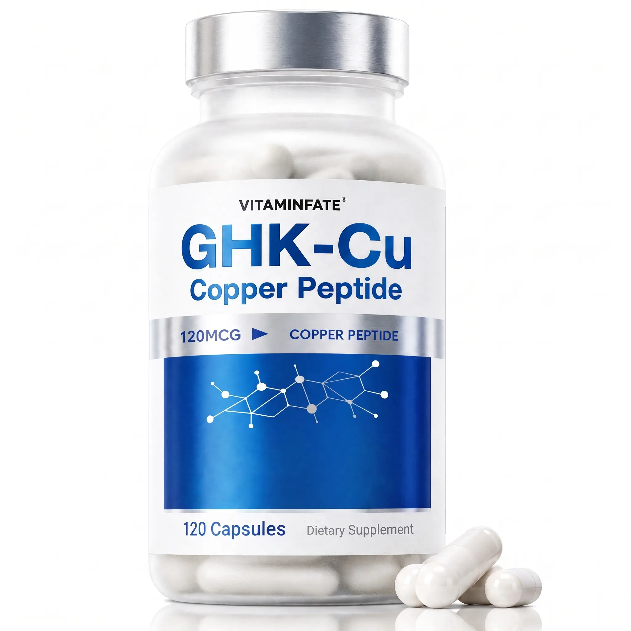 Micronized GHK-Cu Copper Peptide Complex Capsules - Vitamins Supplement, 120-Count Bottle (12-Month Supply), 120mcg Daily Dose, Prop 65 Safe, Smoothie-Ready Unisex Adult Dietary Wellness Support