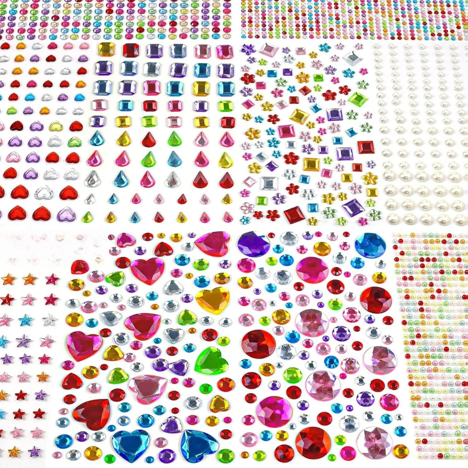 3000 PCS Easy-to-Remove Reusable Acrylic Self-Adhesive Gem Stickers (5mm-15mm Sheet) - Bedazzling Kit, Peel Off Clean, No Marks, Self-Adhesive for Quick Clean Fixes, DIY Craft Embellishment Set for Kids' Party, Decorate Scrapbook Pages