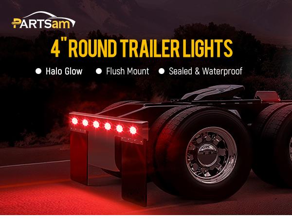 Partsam 4Pcs 4 Inch Round LED Trailer Tail Lights Red with Halo Glow Stop Turn Tail Running Lights 12-24V IP67 Waterproof Partsam 4Pcs 4 Inch Round LED Trailer Tail Lights Red with Halo Glow Stop Turn Tail Running Lights 12-24V IP67 Waterproof