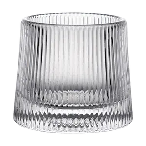 Crystal Whiskey Glasses Tumbler - Unbreakable 200ml Heavy Base, Rainbow Vertical Stripe Design, Unique Rocking Barware for Bourbon, Scotch, Cocktails