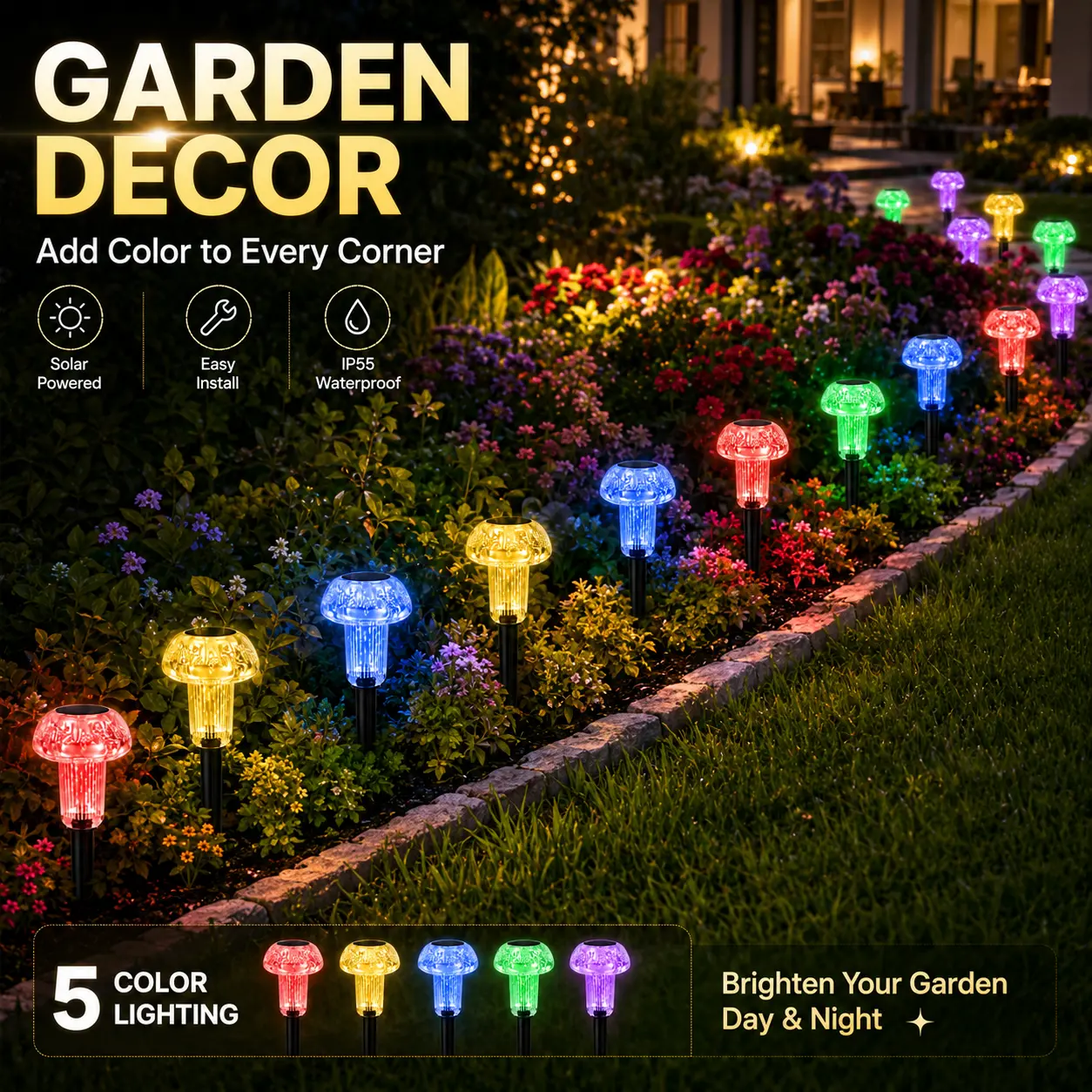 Cozy-Pavilion solar-powered atmosphere light [10-second installation] - |RGB lighting effect| IP55 waterproof | solar-powered eco-friendly | wireless layout |, perfect for courtyard decoration, outdoor camping, festive atmosphere, and various other scenes