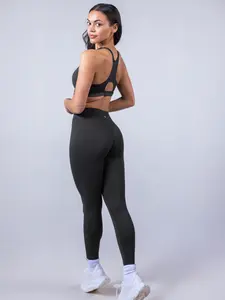 SHEFIT CloudNine No Front Seam Legging - Black, High-Rise Tummy Control, Moisture-Wicking, 7/8 Length, USA Designed, USA Made, 81% Nylon, 19% Spandex - Bottom, Fabric