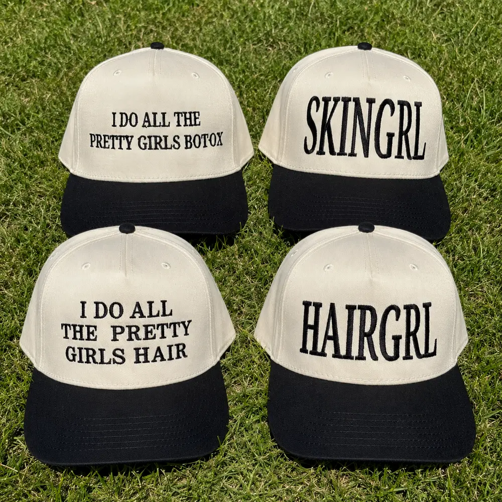 HAIRGRL SKINGRL Embroidered Trucker Hat, Pretty Girls Hair or Botox Cap, Hair Stylist Esthetician Snapback, Salon Owner Med Spa Gift
