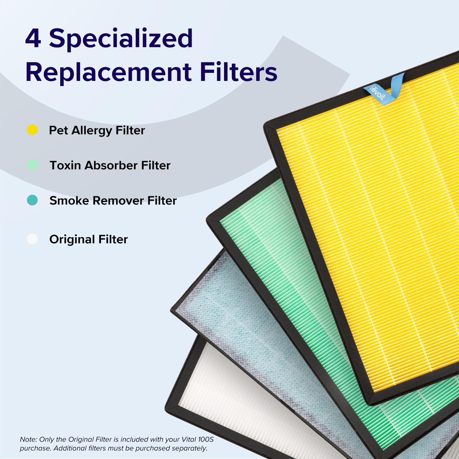 LEVOIT Vital 100S Pet Air Purifier with Additional Specialized Pet Filter for Homes and Large Rooms Up to 1110 Sq Ft, Featuring Light Sensors, Smart WiFi, HEPA, and Sleep Mode for Pet Dander, Allergies, Dust, and Odors - Pet Care Edition