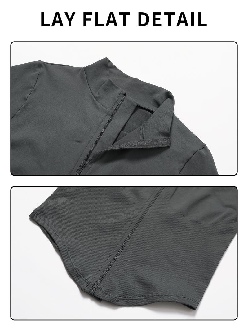 MFVIM Women's Short-Sleeved Sports Jacket with Zipper Hood, Running Sports Jacket, Slim-Fit Long-Sleeved Yoga Top Quick Dry Breathable Fabric Athletic Techwear Athleisure Style