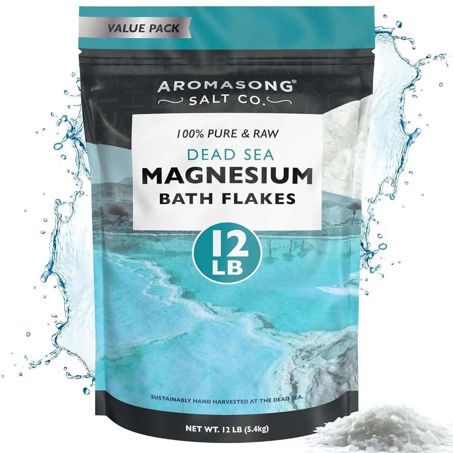 AROMASONG Magnesium Flakes, 100% Pure Dead Sea Bath Soak for Muscle Relaxation, Skin Health, and Natural Body Care, 12 lbs, Bath Flakes, Soaking Experience, Pack, Minerals, 500G, Muscle Relief, Magnesium Rich, Solid