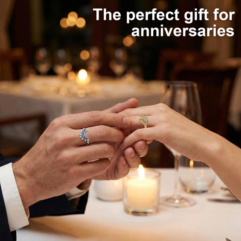 SGGUI Adjustable Sun & Moon Design Ring Set,New Style Fashion Jewelry for Party, Daily Clothing Decor, Trendy gift for your girlfriend, Friendship Promise Ring,Valentine’s Day