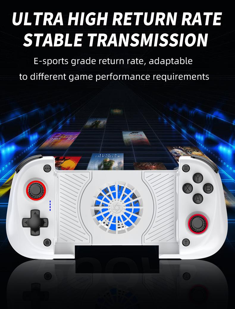 Mobile Phone Gaming Controller Wireless Bluetooth-Compatible Telescopic Gamepad with Cooling Fan for Switch/Android/PC