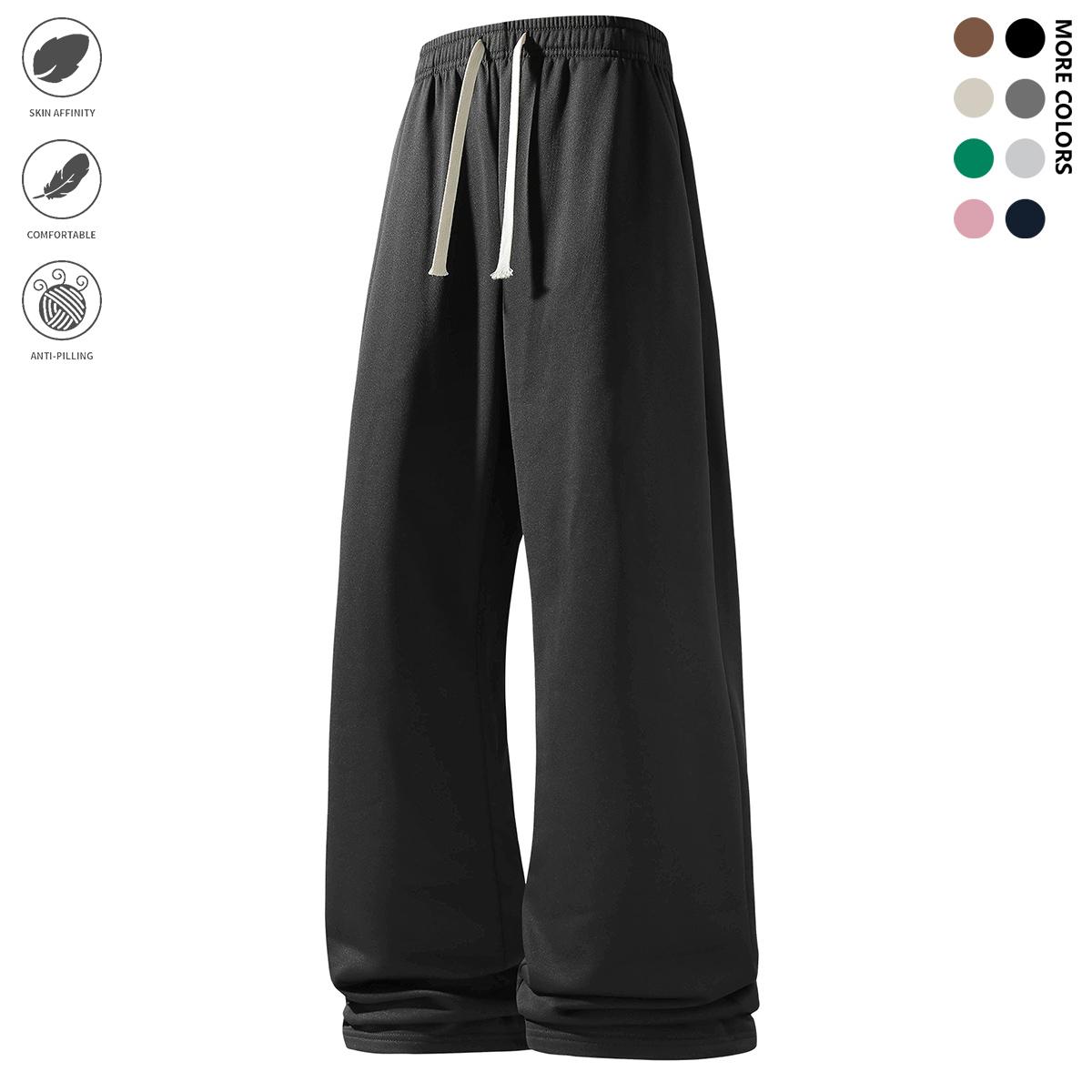 Men's casual sports pants, wide-leg pants, featuring an elastic waistband with drawstring design, casual sports pants suitable for running, fitness, and outdoor activities wear, sports pants, men's trousers