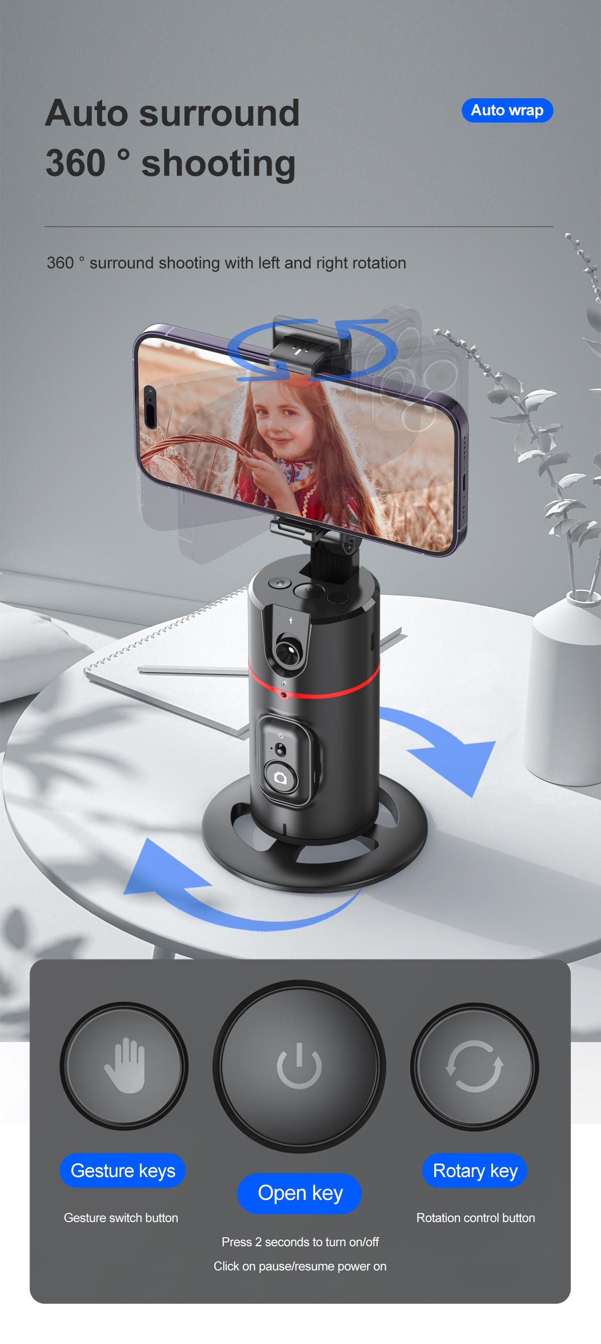 71"Auto Face Tracking Tripod for iPhone/Android with Remote One Click Pop Up Selfie Stick Tripod Gesture Control 360° Rotating Face Tracker,Follows Your Movement,for iPhone 17/16/15/14/13/Android/Camera/GoPro