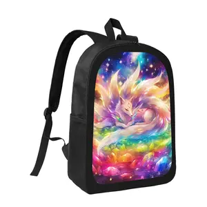 Rainbow Kitsune Japanese Fox & Rainbow Print School Backpack - Lightweight Large Capacity Double-Shoulder Bag with Adjustable Straps, Durable Unisex Backpack for Teens & Adults, Anime-Inspired Design for School, Travel, Daily Use, for Teenager