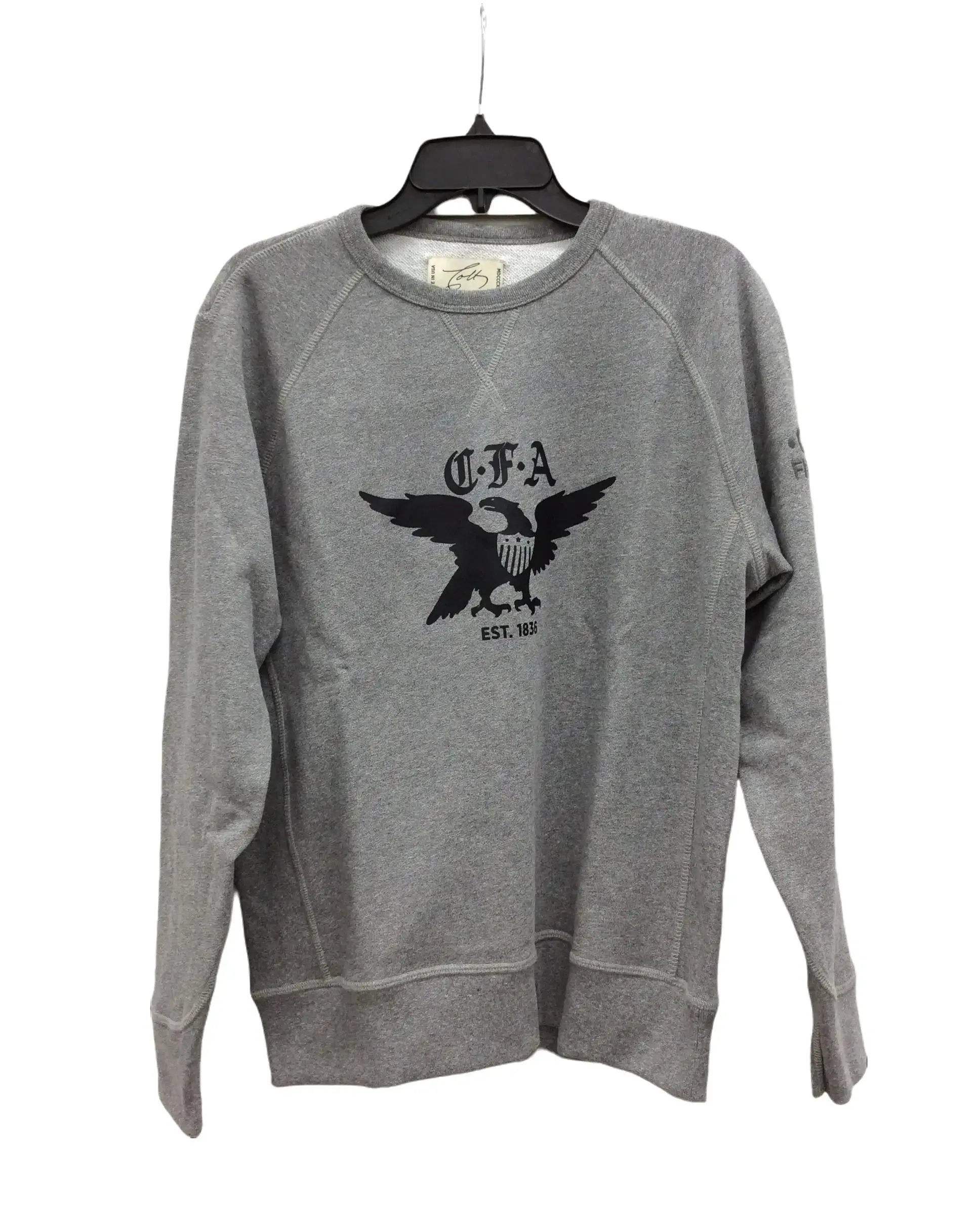 Colt Manufacturing Pullover Crewneck Unisex Heather Gray 100% Cotton Casual Long Sleeve Sweatshirt with Front and side Logo Made in USA