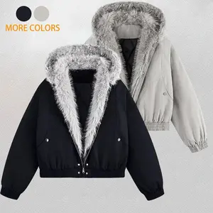 Men's Hooded Faux Fur Collar Jacket Winter Fashion Loose Thick Warm Coat Long Sleeve Menswear parker  coat   Casual Stylish