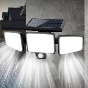 2 Packs LED Motion Sensor Solar Lights Outdoor IP65 Waterproof with 3-Head Security Lights 2500-Lumen Floodlights Spotlights 270° Wide-Angle Lighting for Patios Garages and Gardens