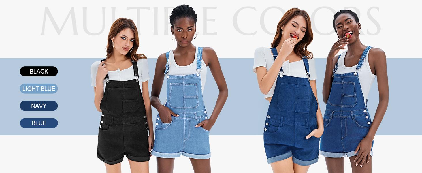 Imily Bela Womenswear Basic Overalls Shorts Denim Bib Straps Shorts Casual Solid Color Minimalist Rompers Jumpsuits With Pockets Pants