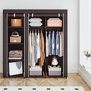 SUOERNUO Portable Wardrobe Closet Storage Organizer Metal Hanging Rack Non-Woven Fabric Rectangle Design for Bedroom with Large Capacity & Dustproof Feature