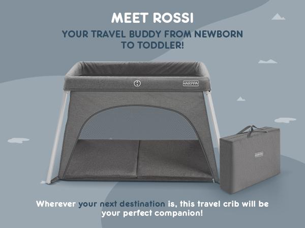 HARPPA Rossi | Foldable Travel Crib & Playard, Portable Playpen with Mattress, Bassinet for Baby & Toddlers, No Assembly Pack & Play Play Yard, Baby Items
