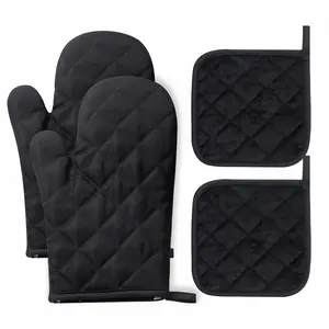4pc black Set of Oven Mitts And Pot Holders - Insulated Gloves for Kitchen And Microwave, Non-Slip And Heat Resistant for Barbecue And Baking, Four-Piece Set, Perfect for Christmas, Mother'S Day, New Year, And Birthday Presents