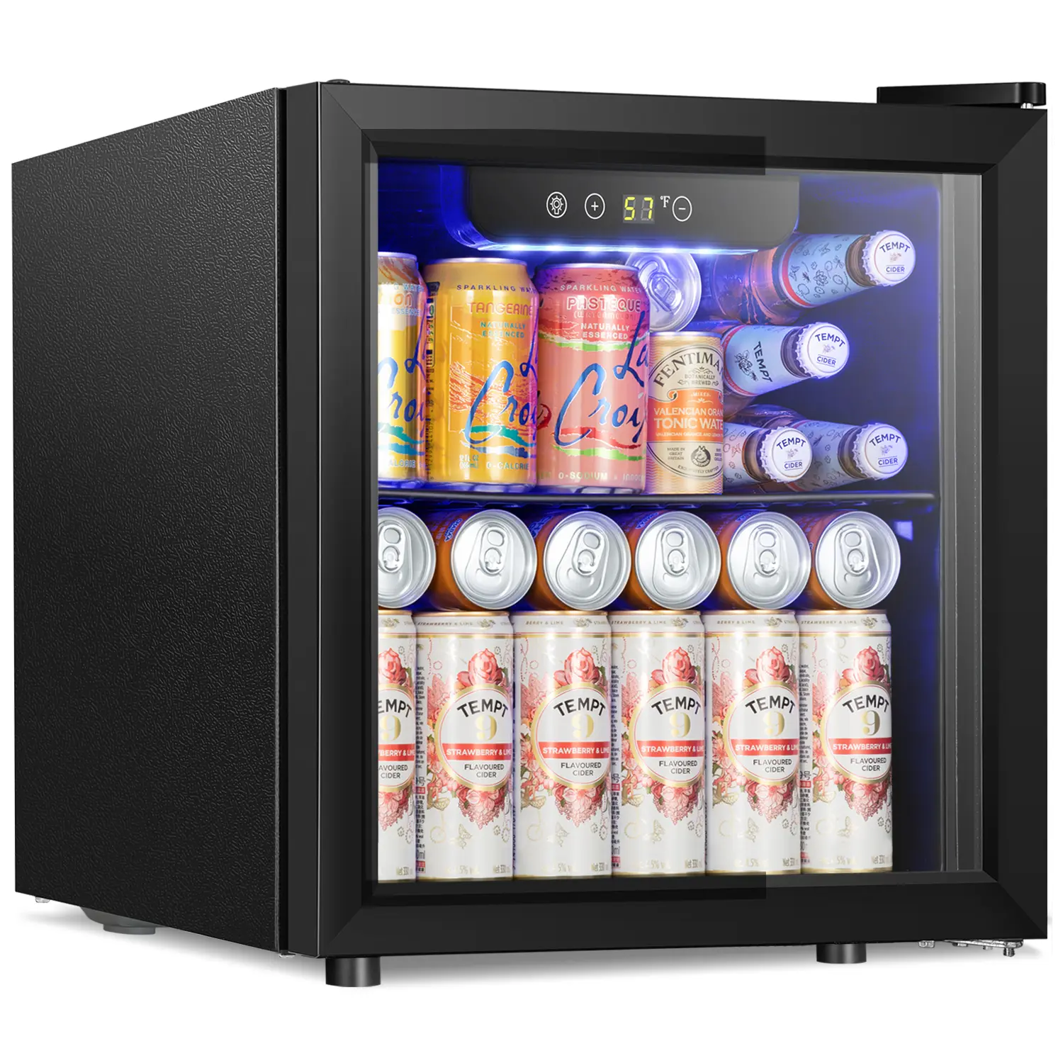 Mini Fridge Freezer - Beverage Fridge Black Glass Door, Suitable for Beer, Soda or Wine, Transparent Front, Replaceable Doors Left and Right, Removable, Suitable for Home, Office or Bar, Black tiktokshopbacktoschool
