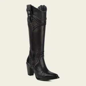 Women Cuadra Knee-High Piton Black Zipper