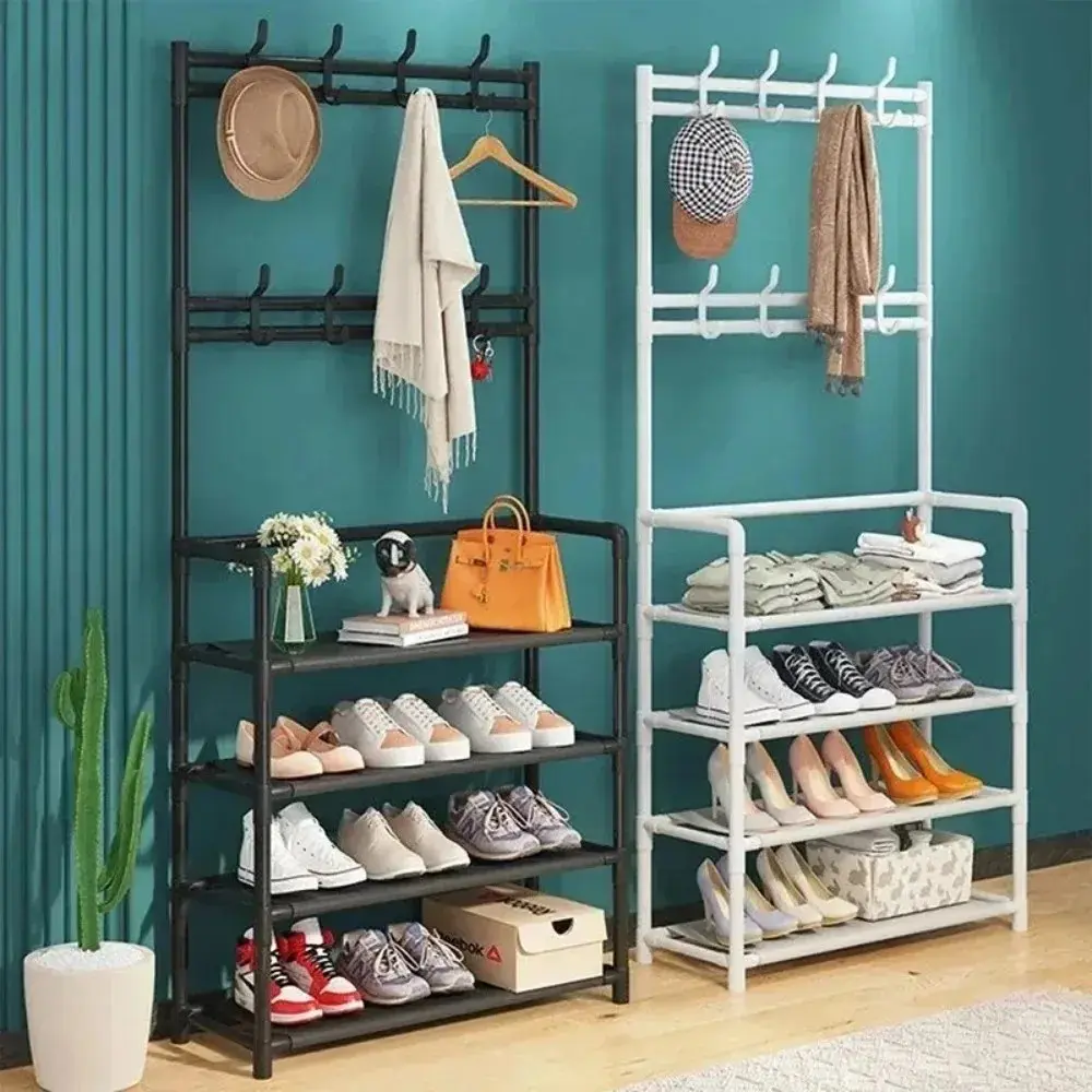 The clothes hanger, Coat Racks Organiser, and shoe and coat rack for entryway are used to store shoes, clothes, jackets, hats, bags, umbrellas in the hallway and can be DIY installed