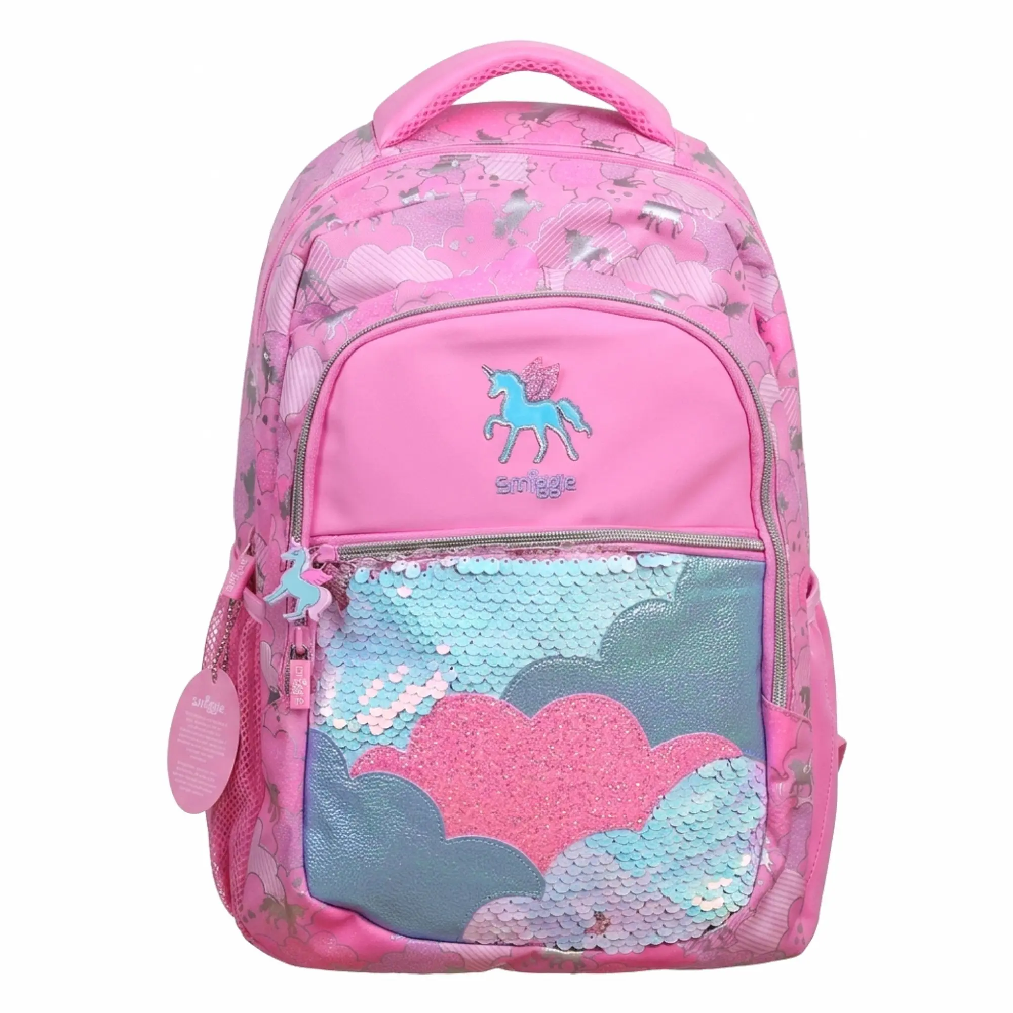 Smiggle Pink Unicorn School Backpack Reversible Sequin Cloud Bookbag Large Travel Bag for Girls