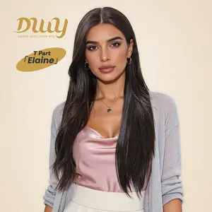[LIMITED CLEARANCE] Elaine -DWY Lace Front Long Natural Black Middle Part Glueless Synthetic Wig for Women 26 Inches Straight Full Voluminous Classic Style