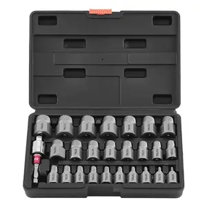 VEVOR Screw Extractor Set, 27 Pieces Hex Head Multi-Spline Easy Out Bolt Extractor Tool, with Adapters, Solid Storage Case, Cr-Mo Steel Stripped Bolt Remover for Removing Rounded, Broken Bolts, Screws