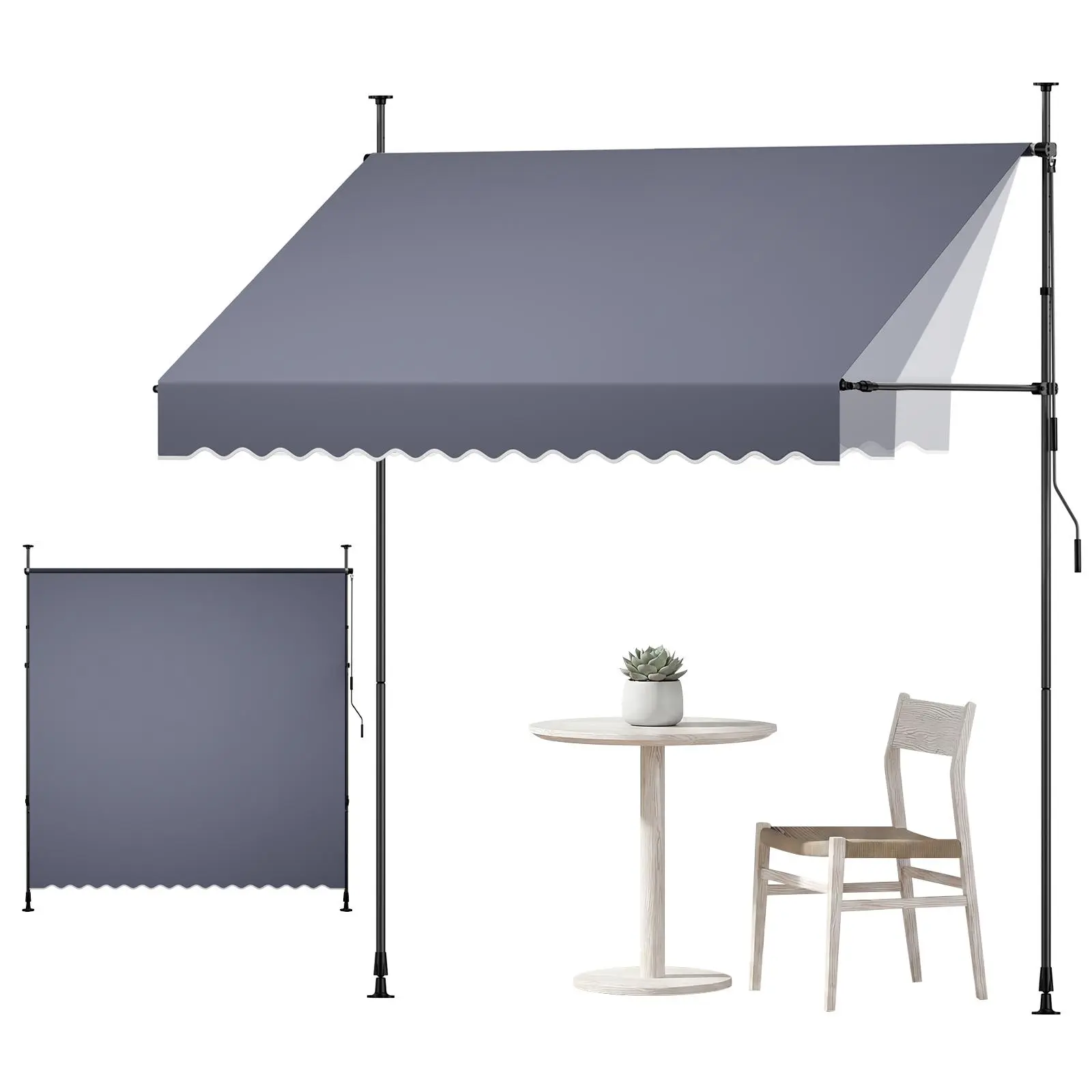 【SummerFinds】VEVOR Manual Retractable Awning, 98" Outdoor Retractable Patio Awning Sunshade Shelter, Height Adjustable Patio Door Window Canopy with Manual Crank Handle for Backyard, Garden, Balcony, Dark Gray