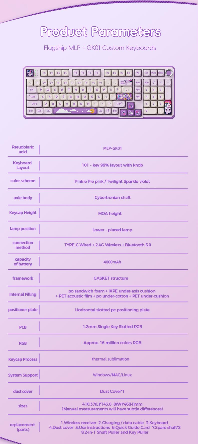 My Little Pony MLP GK01 & MS08 Combo Bluetooth Wireless Dual-mode Pink Silent Keyboard Mouse Set Ergonomic Office Girls Gift for Laptop & Tablet High-value Gaming Peripherals