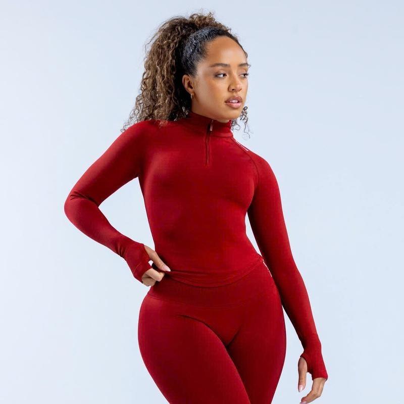 【With lable】DFYNE Impact Half Zippy Seamless Long Sleeve Zip-Up Crop Top & Leggings Set for Women