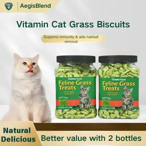 AegisBlend Healthy Cat Grass Treats for Gentle Hairball Relief. Support digestion and immune health with vitamins. Mint helps calm cats, and crunchy texture cleans teeth. Delicious chicken & fish flavor for training and rewards cattreats