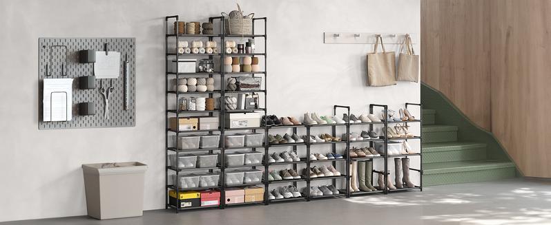 SONGMICS HOME 10 Tier Shoe Shelf, Shoe Storage Organizer, Space-Saving, Metal Frame, Non-Woven Fabric Shelves, for Entryway, Bedroom Racks