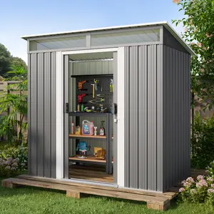 Gizoon 6'x4' Outdoor Storage Shed Metal Garden Shed with Sliding Lockable Doors Versatile Tool Bike Shed with Transparent Panel Windows Outdoor Storage Clearance for Backyard Patio