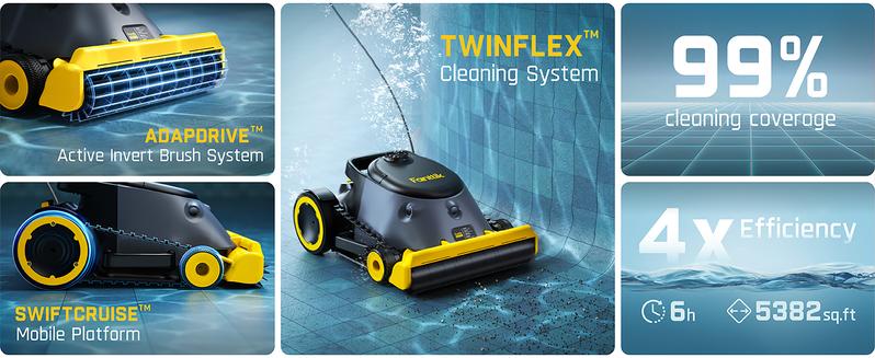 Fanttik Aero X Horizontal Waterline Cleaning, 4X Efficiency, 6H Working Time Cordless Robotic Pool Vacuum Cleaner, Clean Waterline, Wall, Floor, up to 5382 sq.ft, APP & Remote Control