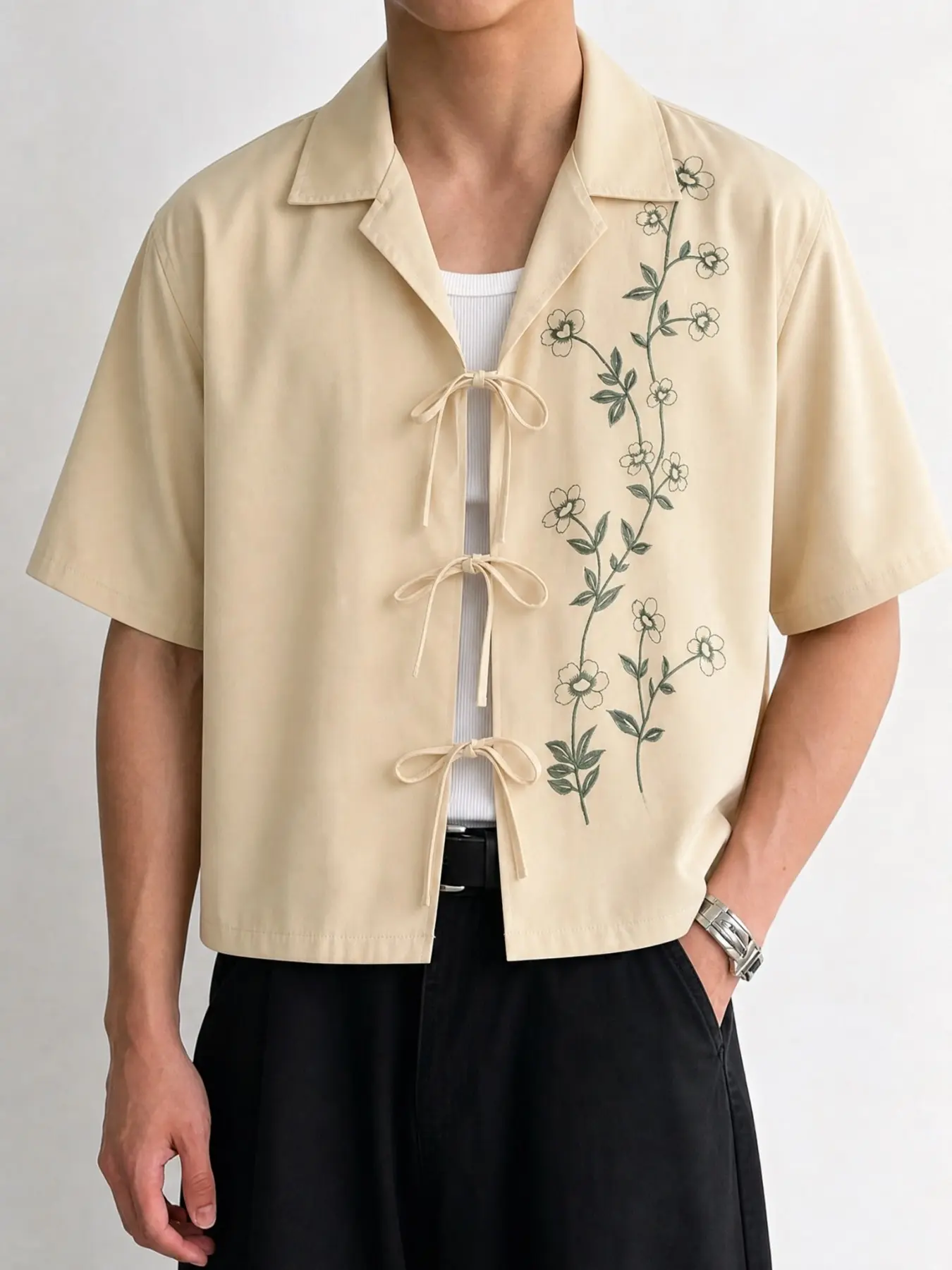 Men's INCERUN Short-Sleeve Floral Embroidered Casual Daily Shirt, Comfortable and Stylish Design Top for Everyday Wear