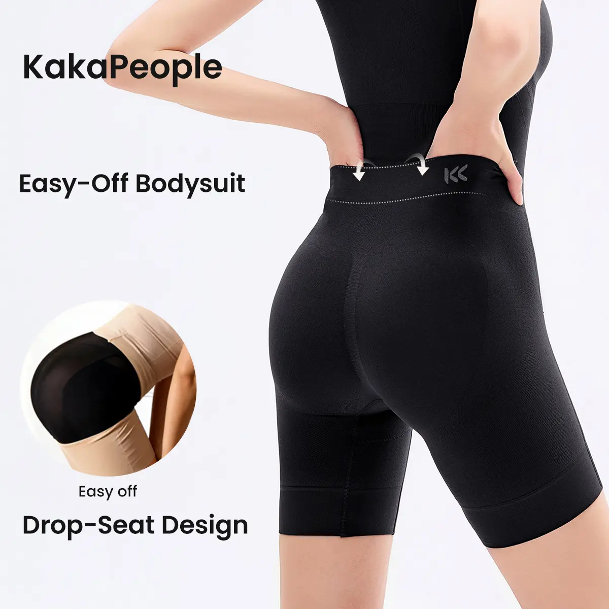 (KakaPeople Easy-Off Bodysuit) Tummy Control Butt Lifter Faja Bodysuit, Back Support Scrunch Back Open Design, Postpartum Recovery Full Body Shaper with Cotton Gusset, Colombian Fajas Everyday Wear for Women
