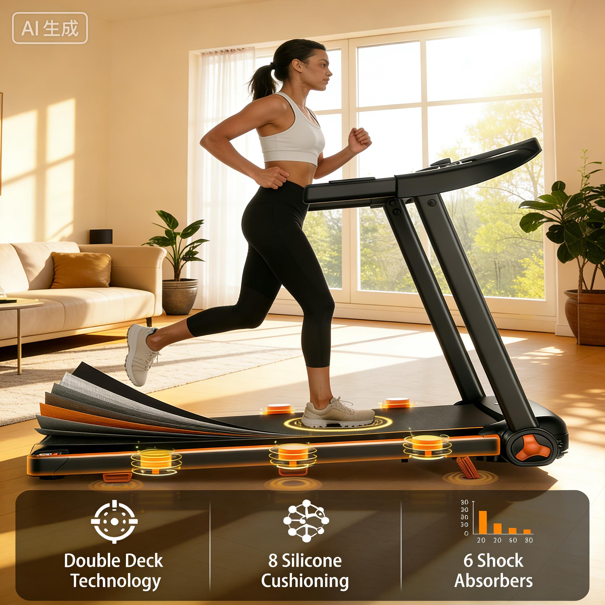 Unisex Modern Adjustable Foldable Running Treadmill for Home Gym, 3HP Motor, 8.5MPH Speed, Dual LED Screen, Bluetooth Speaker, 280LBS Capacity for Home Office, Compact