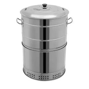 Large Portable Charcoal Grills, Stainless Charcoal BBQ Grill Barrel 360° Smokeless Outdoor with 50 Skewers, Boiling Pot Barbecue Smoker Grill for Travel, Outdoor Cooking and BBQ Silver