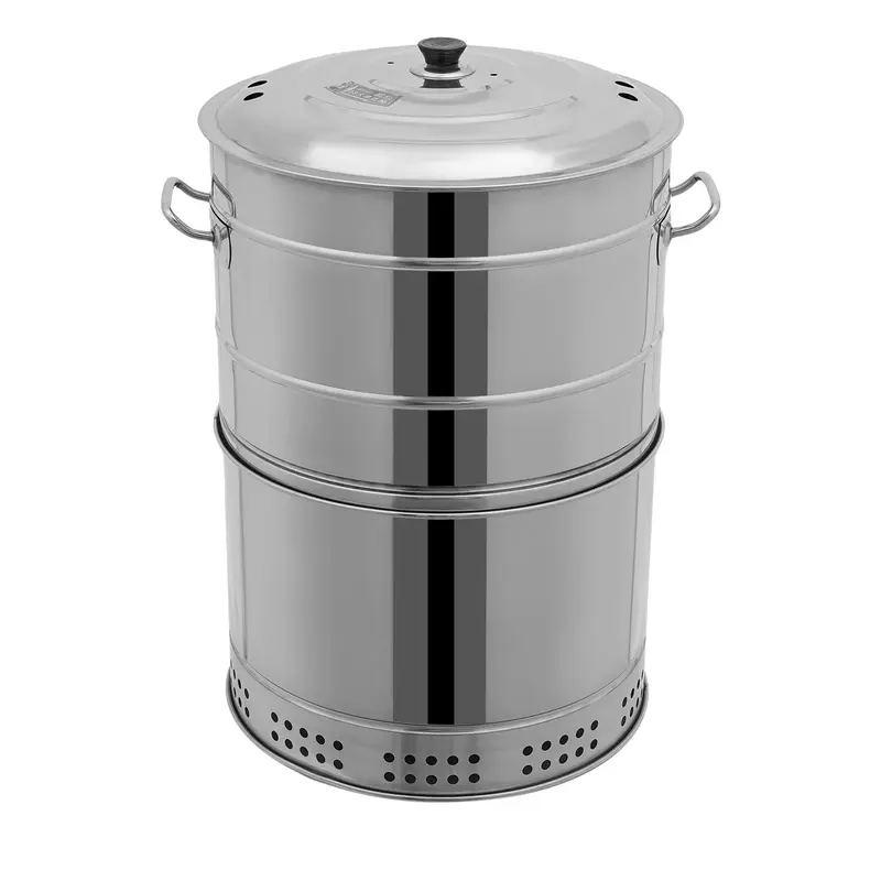 Portable Stainless Steel Charcoal Barrel BBQ - 18.5x16.93in Freestanding, 360° Even Sear, Smokeless, with 1 Grill Net, 50 Skewers, Boiling Pot, Ash Handles, Fish Clip, 1 Oil Tray, Oil-Separate Cook for Outdoor Cooking BBQ Camping (Silver) Father Son Gift