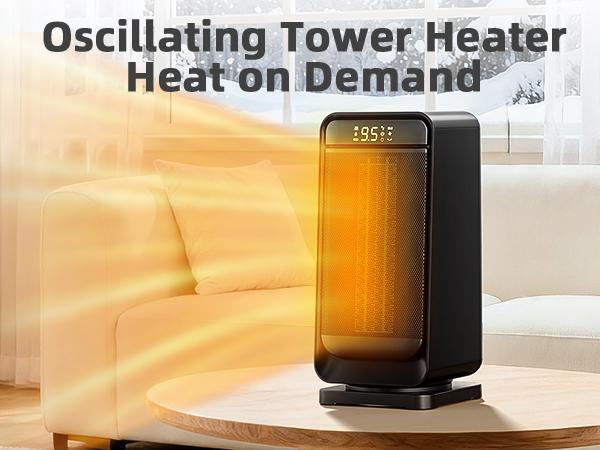 1500W Space Heater, Fast Heating & Energy Saving Portable Electric Heater with Remote for Indoor Use, 5 Modes Adjustable Thermostat 24H Timer, Safe Quiet for Bedroom Office Home Use