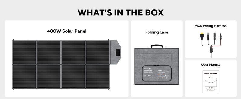 Holiday Haul CTOLITY SP400 400W Foldable Solar Panel 41V 10A for Outdoor Camping RV Power Station with 8F Bracket & 22% Efficiency Folding