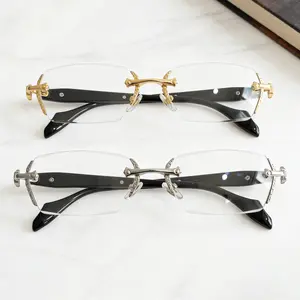 [ Gold and Silver ] Frameless Reading Glasses with Clear Lenses, Diamond-Cut Edges & Metal Temple Decoration, HD Vision for Reading and Computer Use, Unisex Eyewear for Women and Men