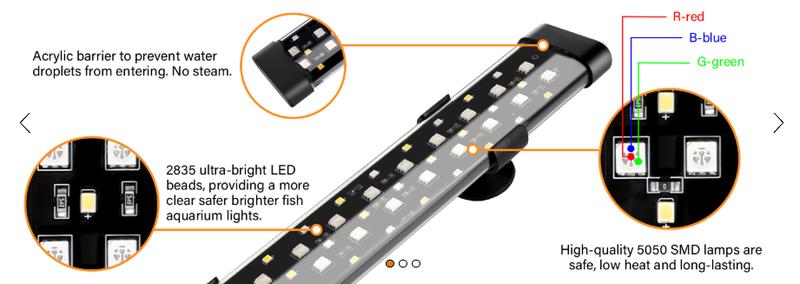 hygger Submersible LED Aquarium Light,  24/7 Mode Fish Tank Light with 5 Rows Beads, with Timer 9 Colors and Adjustable Brightness, Full Spectrum IP68 Waterproof Light for Fish Tank 8-54in