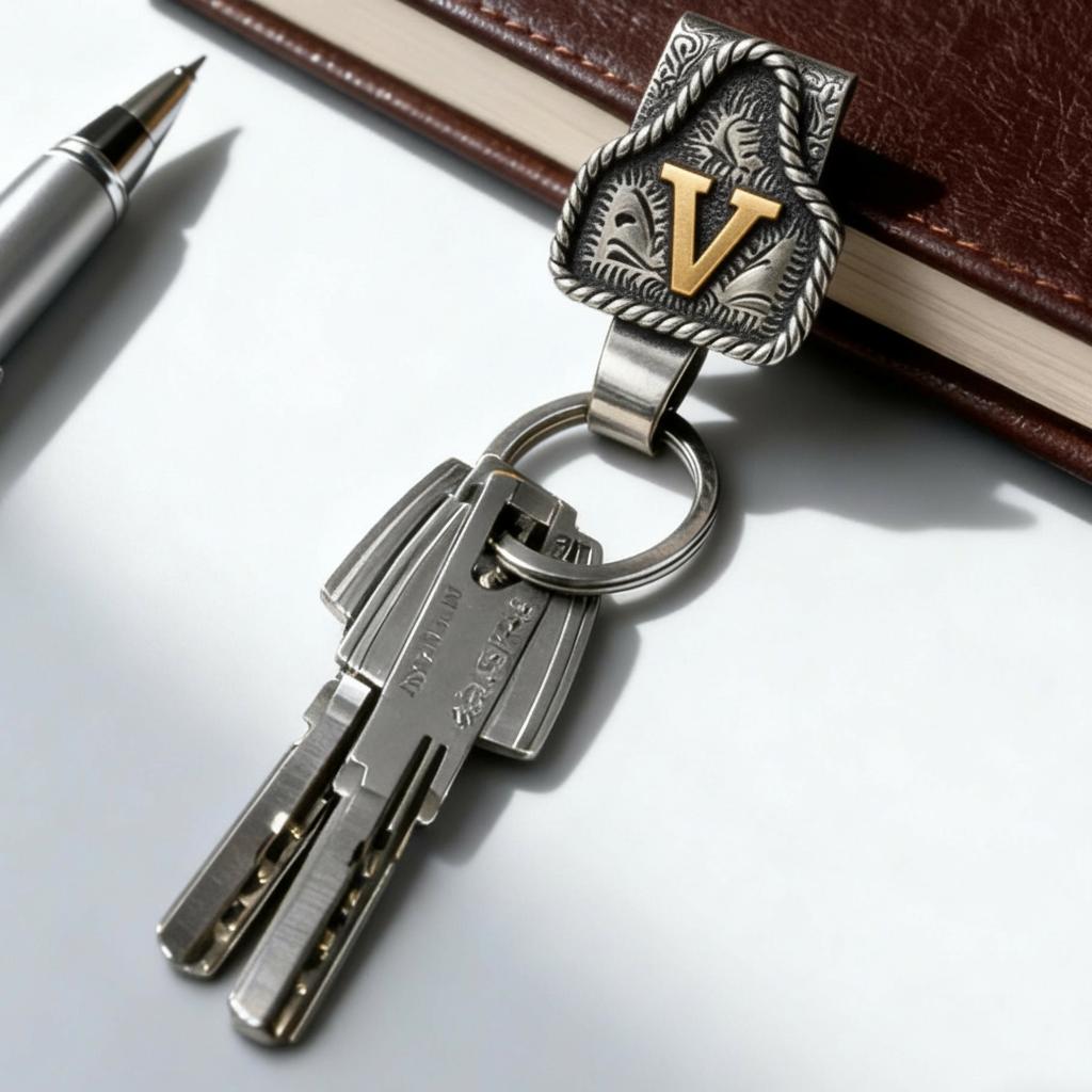 Handmade Cow Tag Belt Key Holder with Copper Initial – Custom Western Keychain, Texas-Inspired Fashion Accessory for Bags, Keys & Gifts